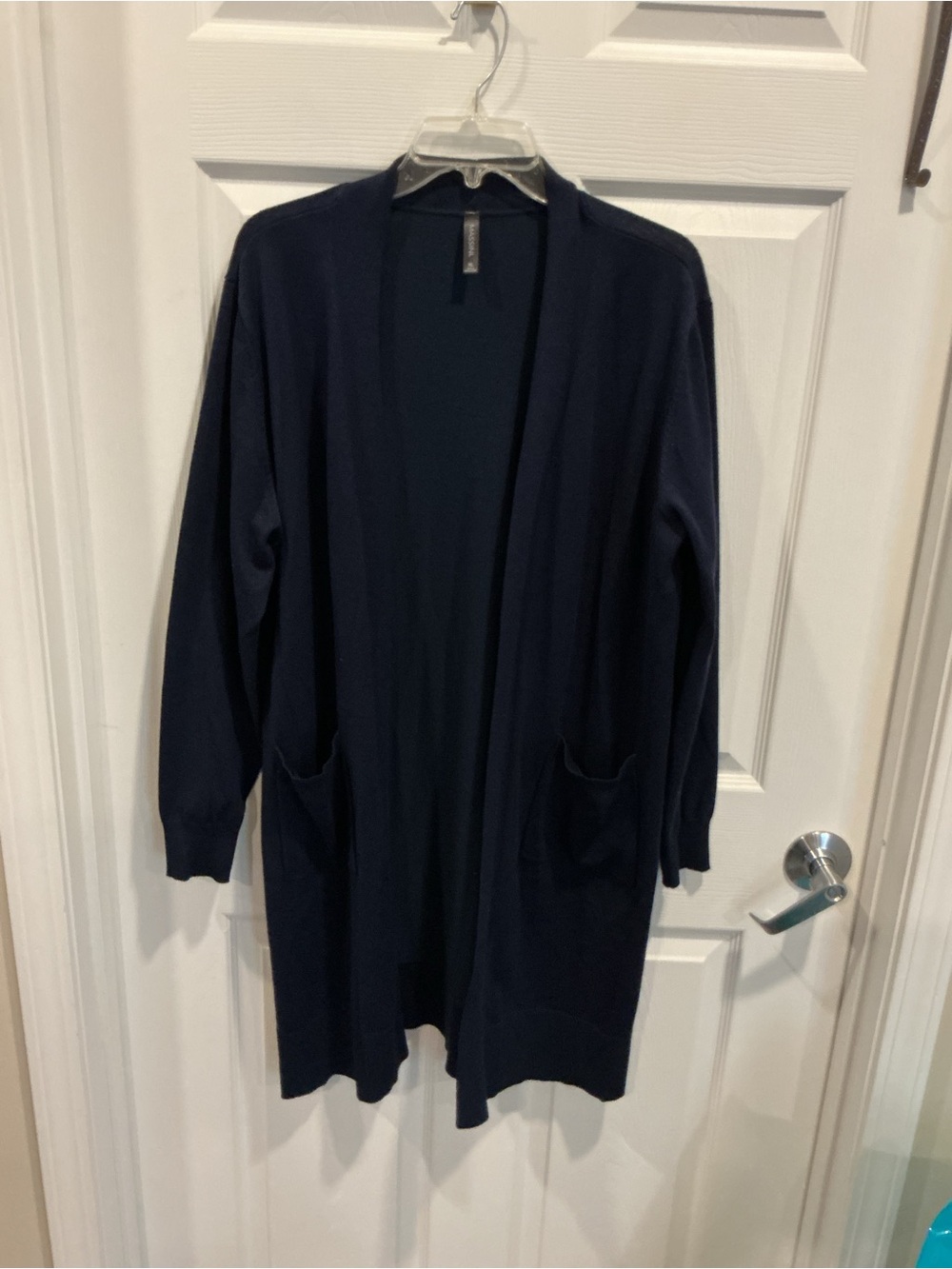 Massini Women's Mid Length Navy Blue Open Front Cardigan Size Xl